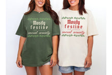 Load image into Gallery viewer, Mostly Festive Social Anxiety Funny Christmas Shirt, Holiday Forecast Comfort Colors Tee, Introvert Xmas Gift, Christmas Party T-Shirt