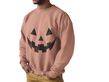 Load image into Gallery viewer, Halloween Pumpkin Face Sweatshirt | Youth &amp; Adult Fall Crewneck | Cute Jack O’Lantern Pullover | Spooky Season Graphic Sweater | Cozy Autumn Shirt
