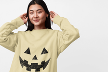 Load image into Gallery viewer, Halloween Pumpkin Face Sweatshirt | Youth &amp; Adult Fall Crewneck | Cute Jack O’Lantern Pullover | Spooky Season Graphic Sweater | Cozy Autumn Shirt
