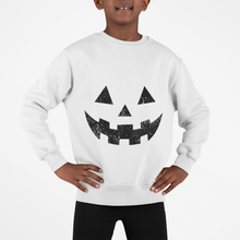 Load image into Gallery viewer, Halloween Pumpkin Face Sweatshirt | Youth &amp; Adult Fall Crewneck | Cute Jack O’Lantern Pullover | Spooky Season Graphic Sweater | Cozy Autumn Shirt
